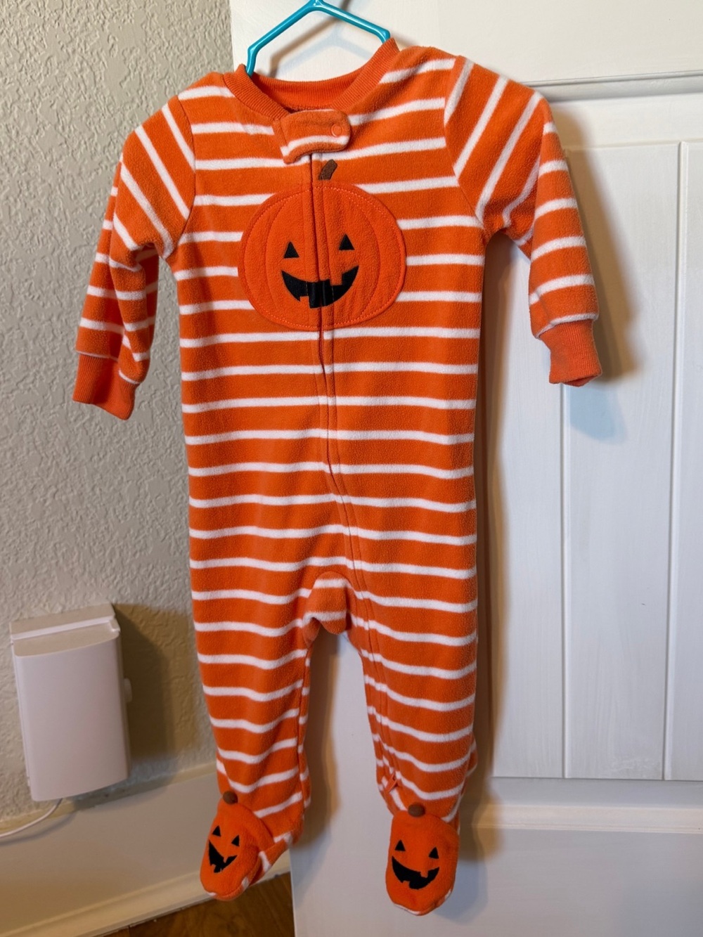 Carter's Orange and White Striped Pumpkin Footed One-Piece
